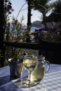 Wine by the beach on Telendhos Island.